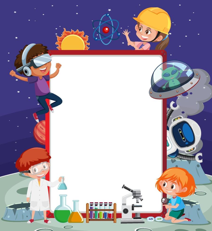 Empty banner with kids in technology theme vector