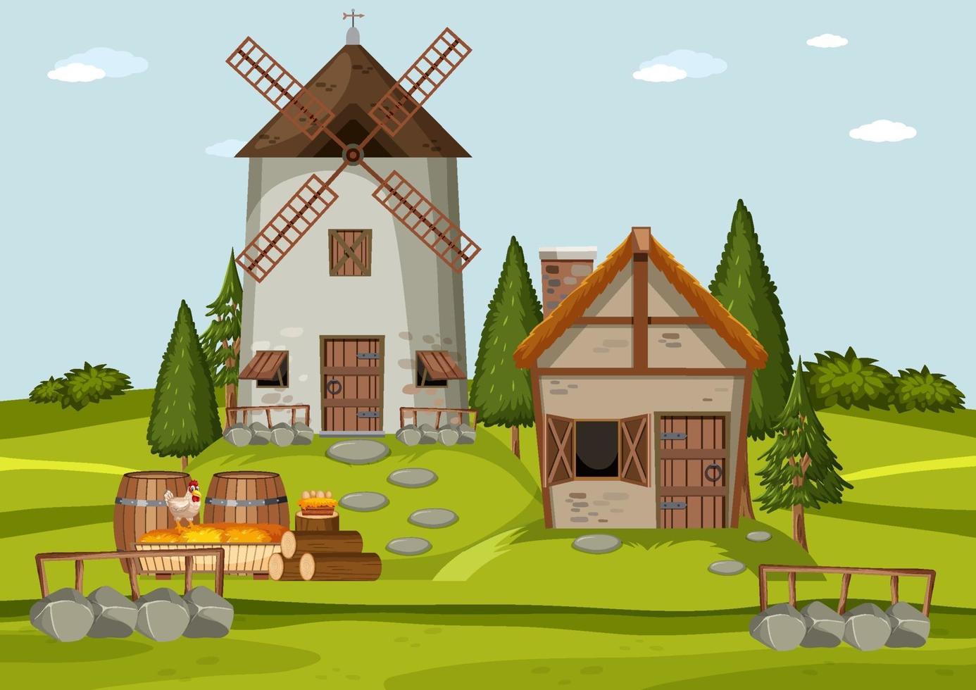 Medieval house style outdoor scene vector