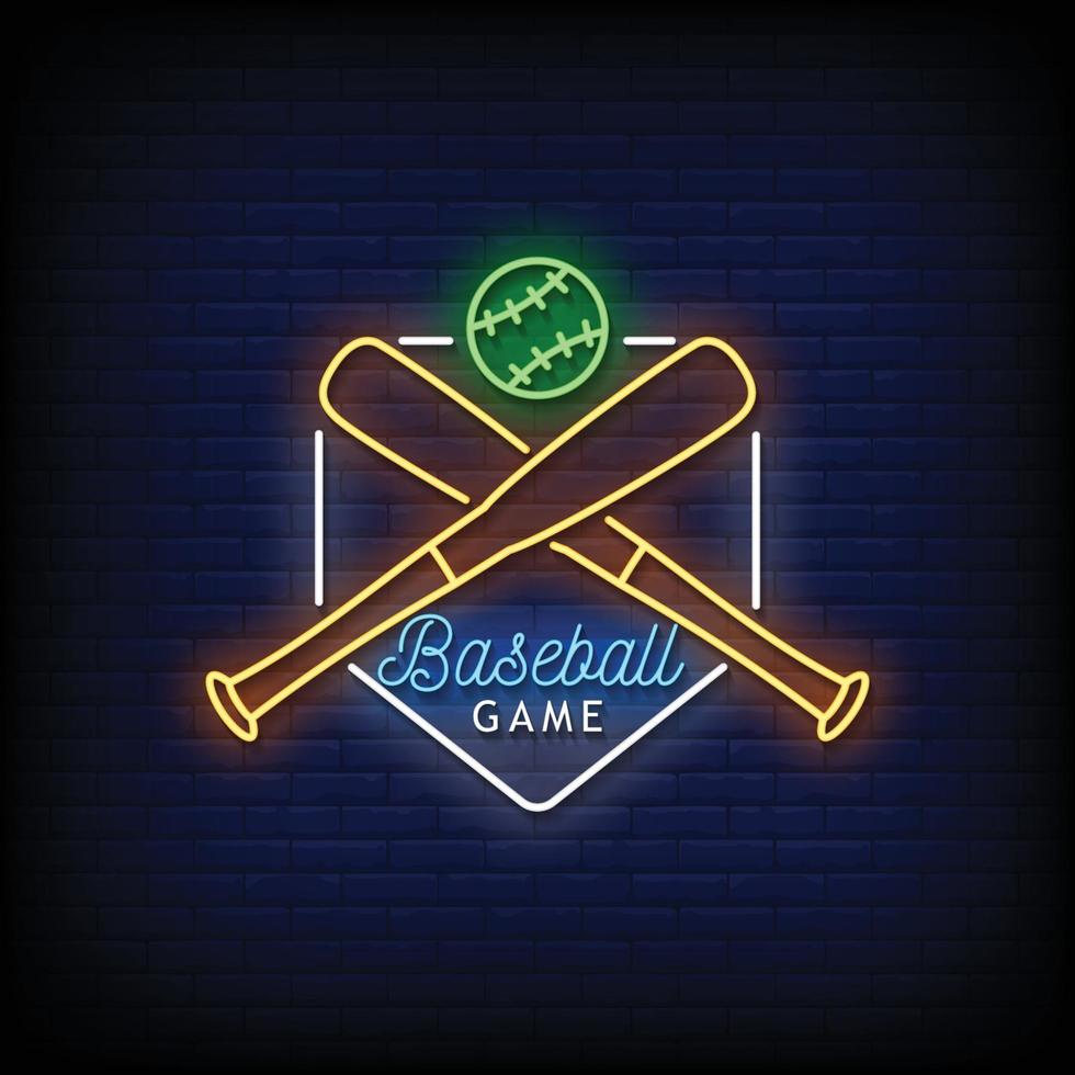 Baseball Game Neon Signs Style Text Vector