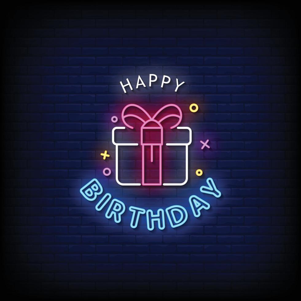 Happy Birthday Neon Signs Style Text Vector