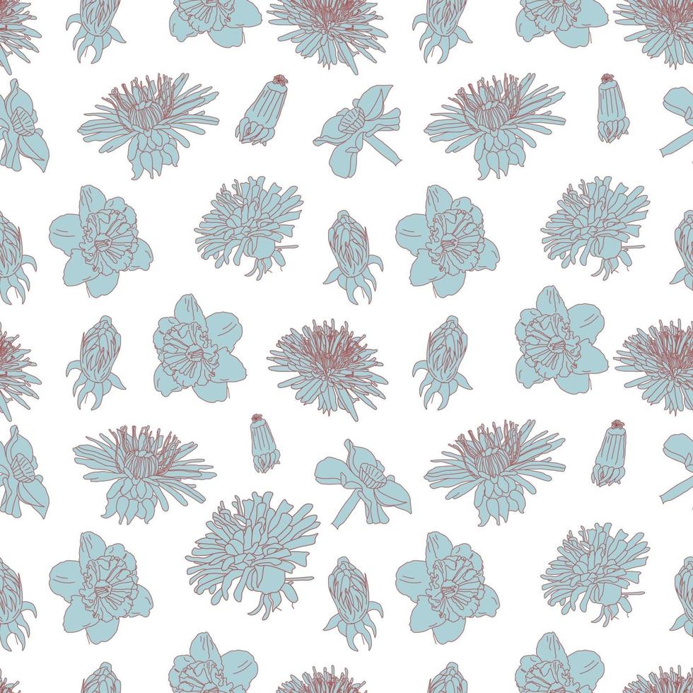 Big Bloom Vintage Line Art Seamless Floral Pattern vector