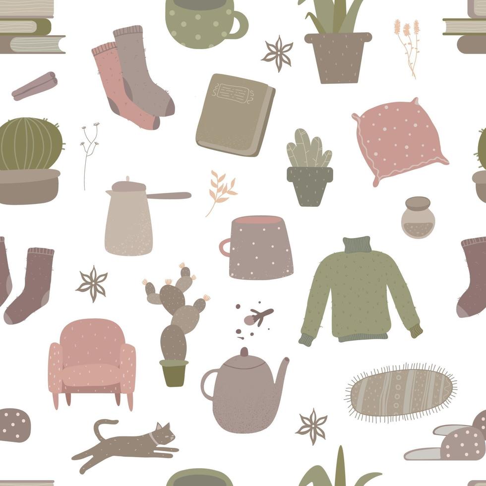 seamless pattern with Cozy home ellements. Scandinavian Interior. vector