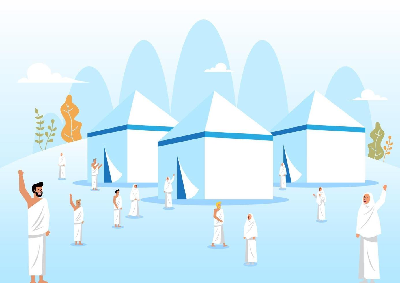 Muslim pilgrimage and tents area vector