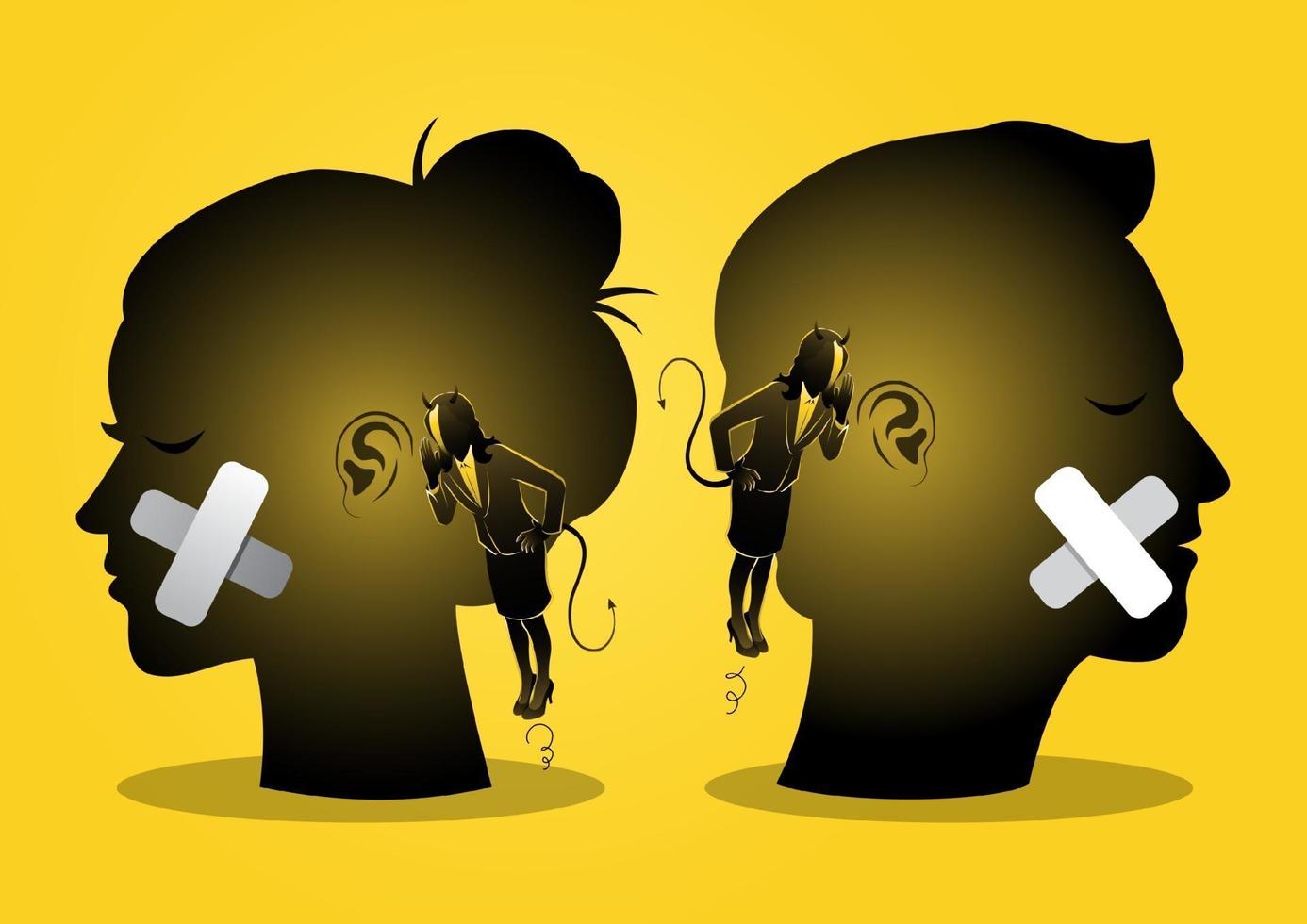 Devils whispering to a couple ears vector