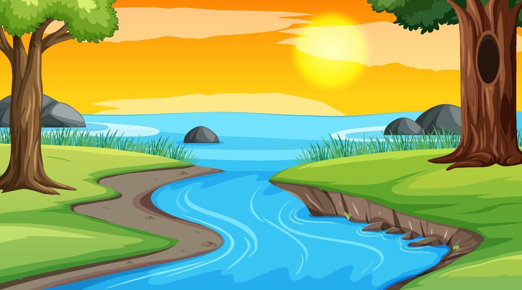 Landscape scene of river through the forest vector