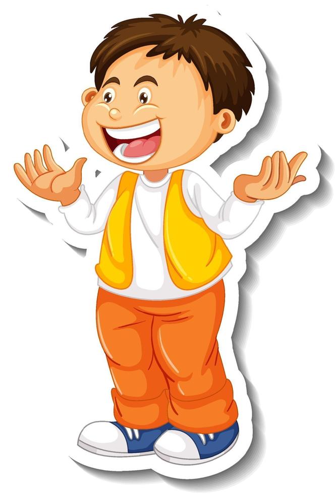 Sticker template with a boy cartoon character isolated vector