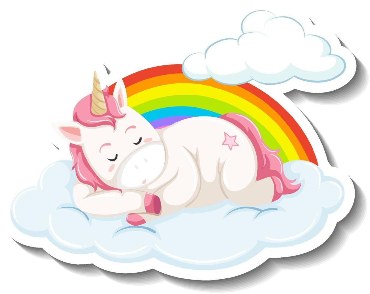 Cute unicorn laying on the cloud on white background vector