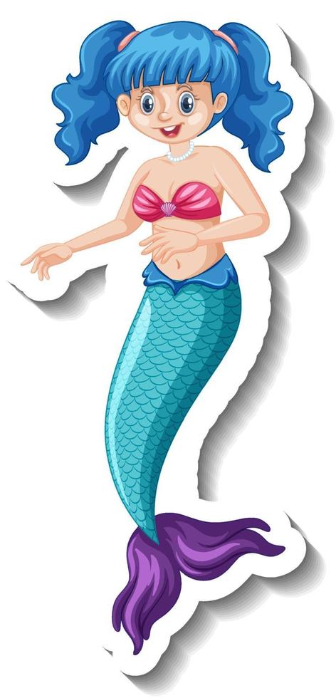 una plantilla de pegatina con un hermoso personaje de dibujos animados de sirena vector