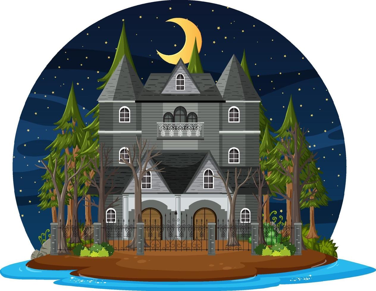 Haunted house at night scene vector