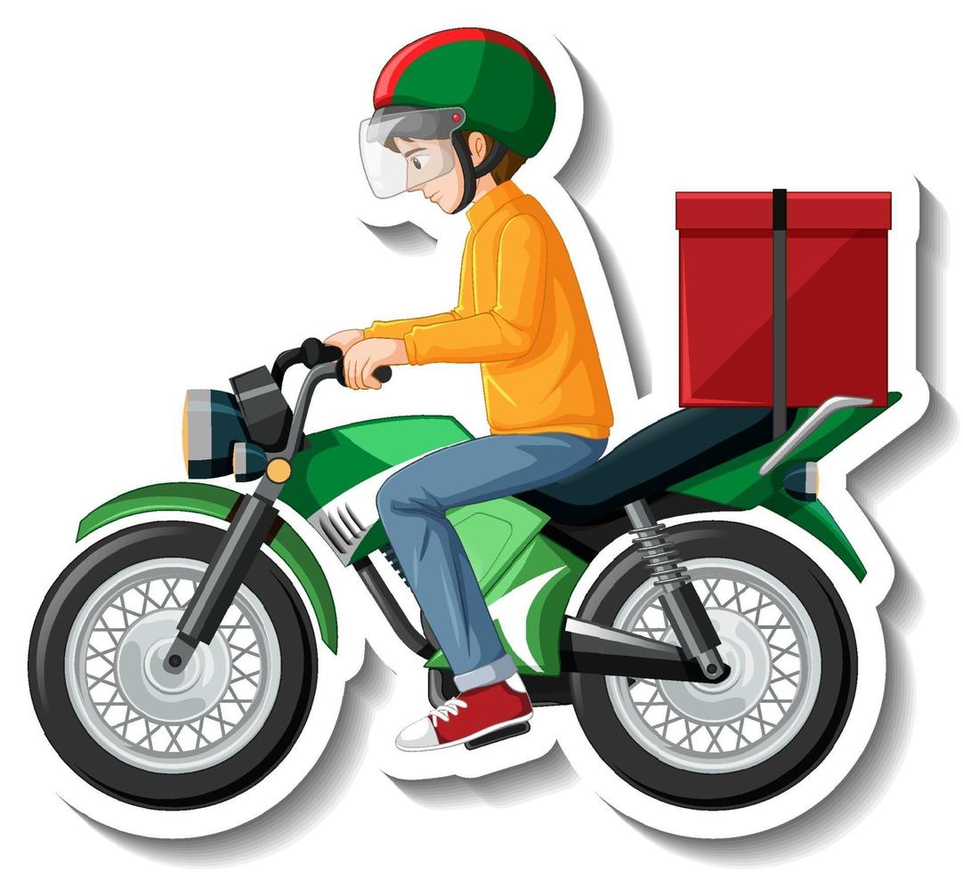 A sticker template with delivery man on motorcycle vector