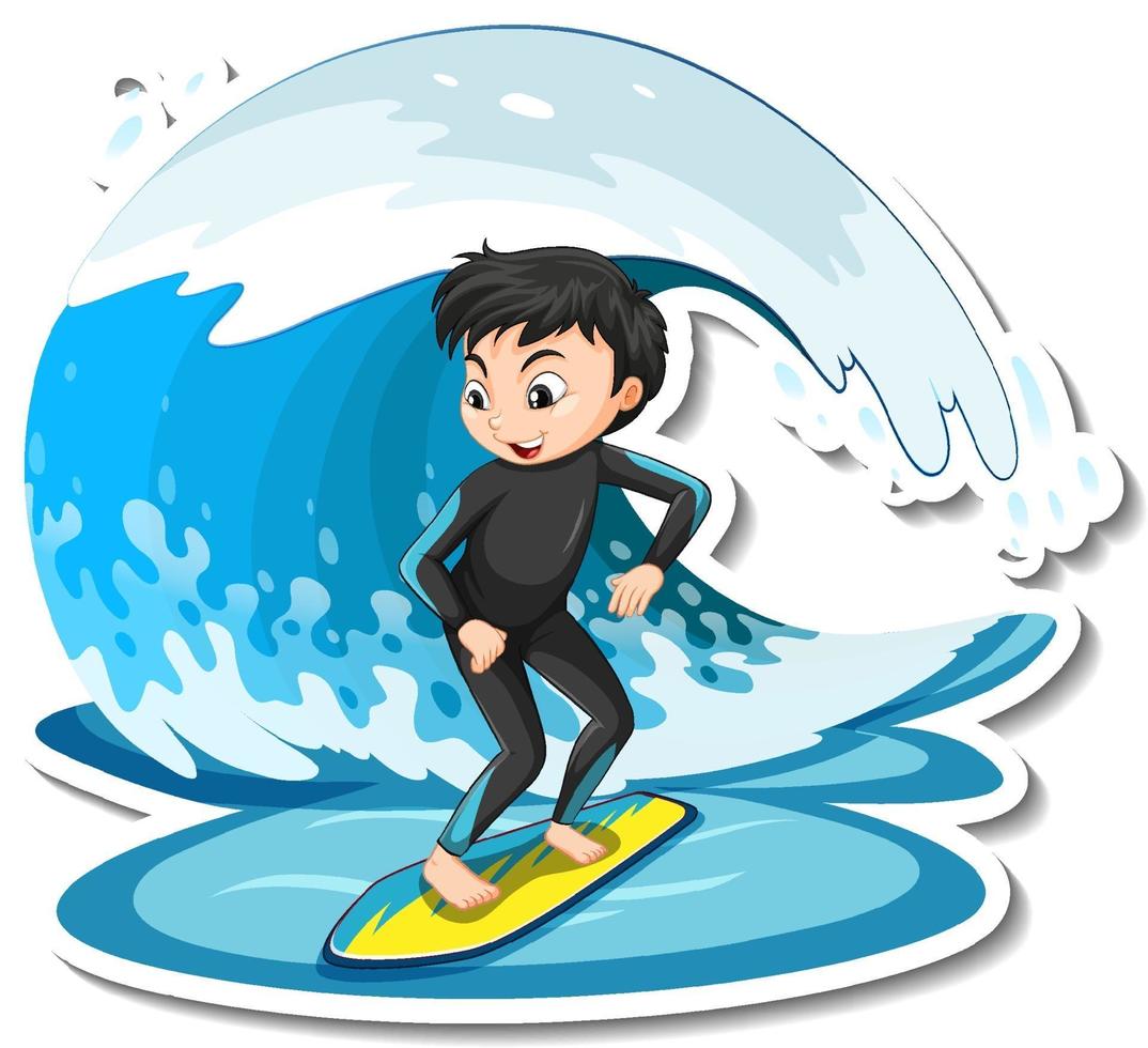 Sticker design with a girl on surfboard isolated vector