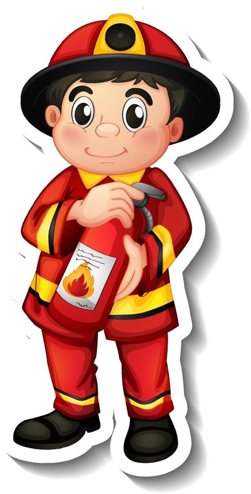 Sticker design with a fireman cartoon character vector