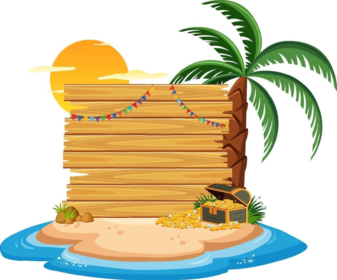 Empty wooden board template with summer beach vector