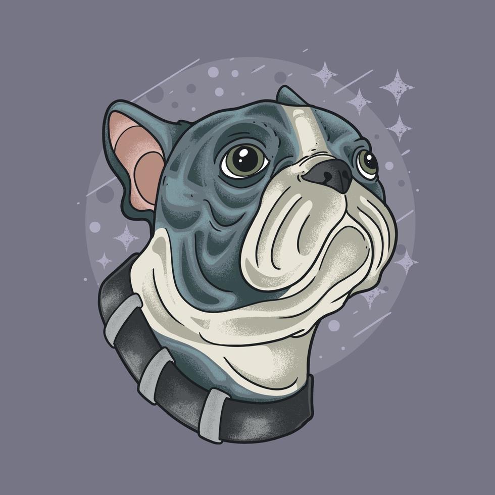 estilo de grunge de vector de ilustración de cabeza de pug fresco