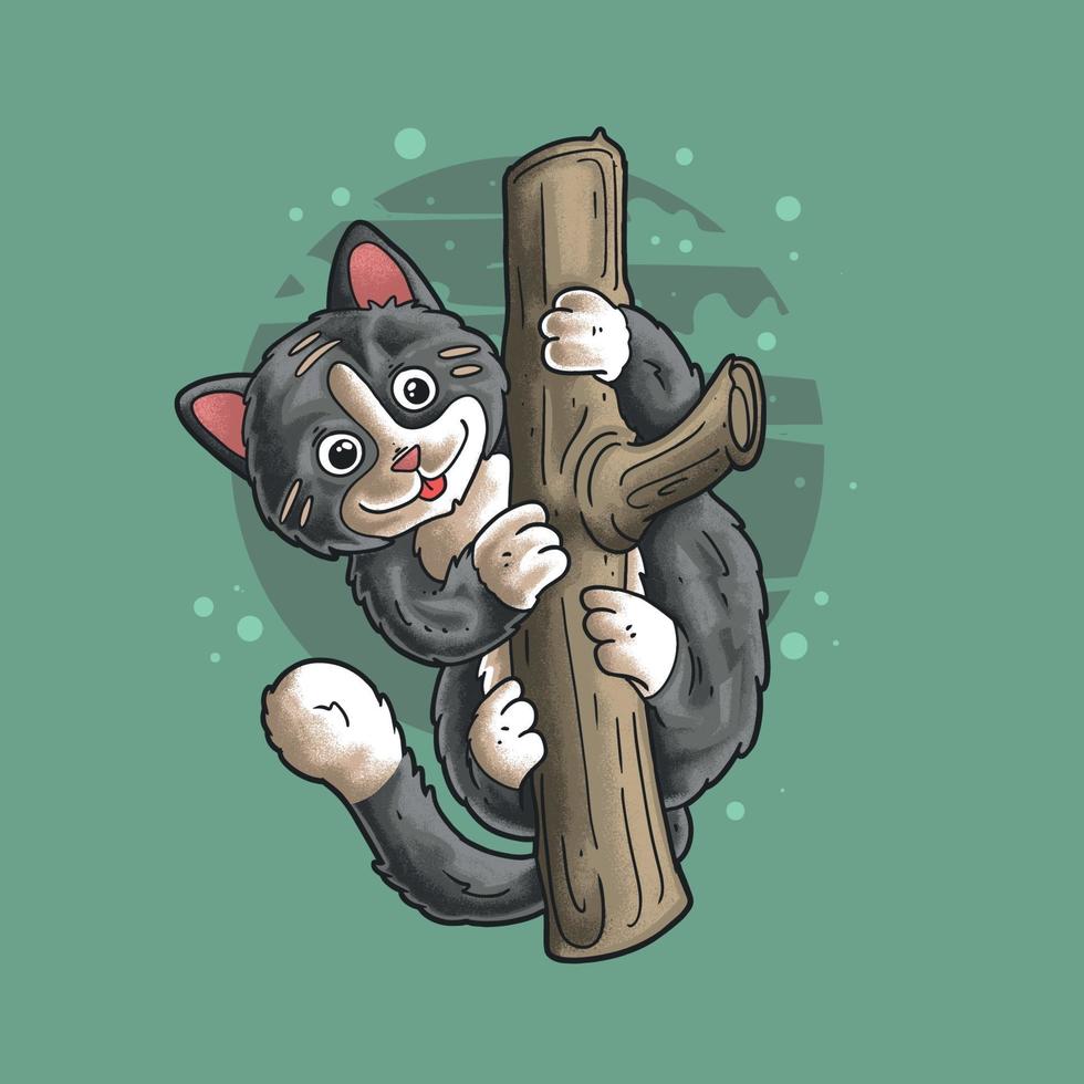 un lindo gato está trepando un árbol ilustración vectorial estilo grunge vector