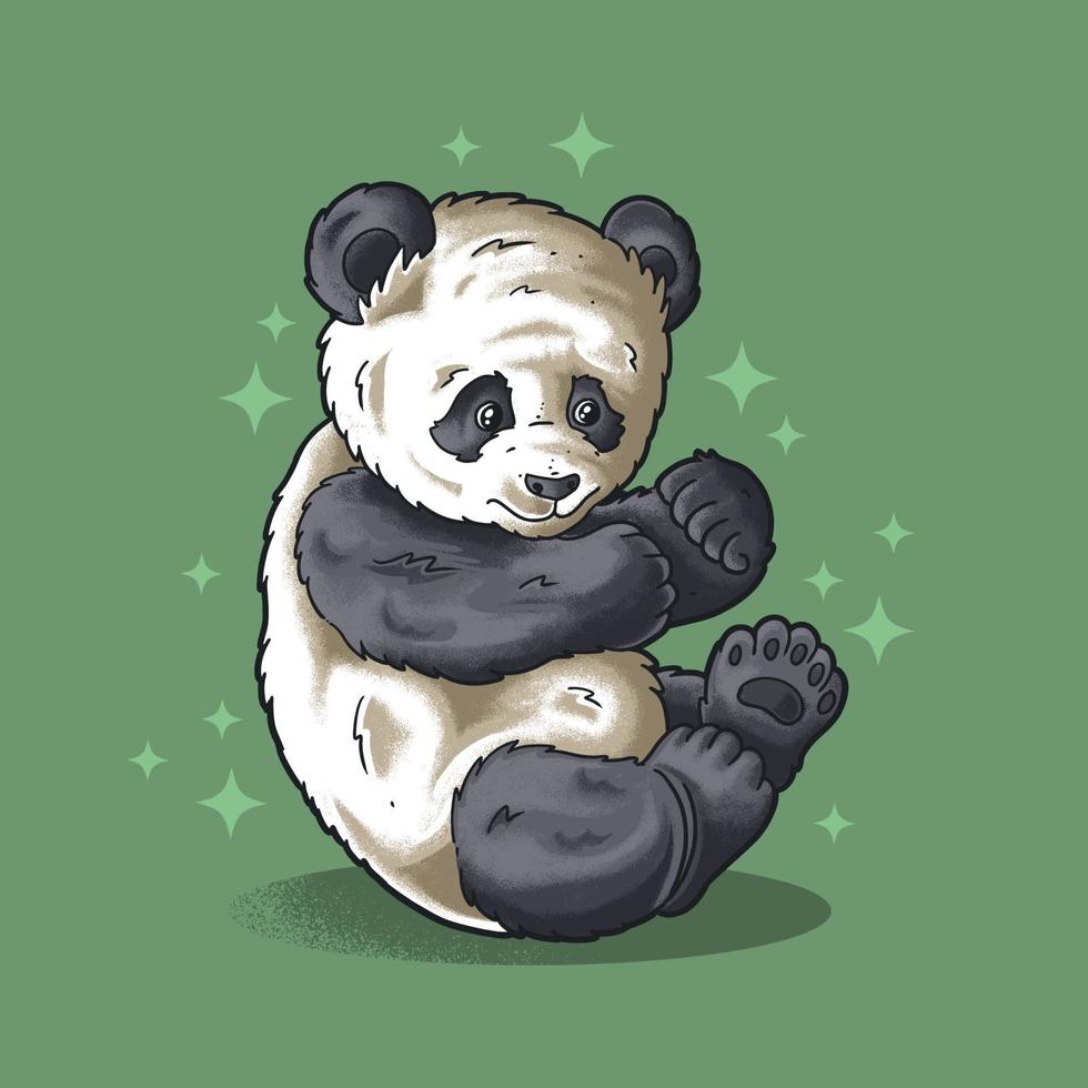 A cute panda sitting sweetly illustration vector grunge style