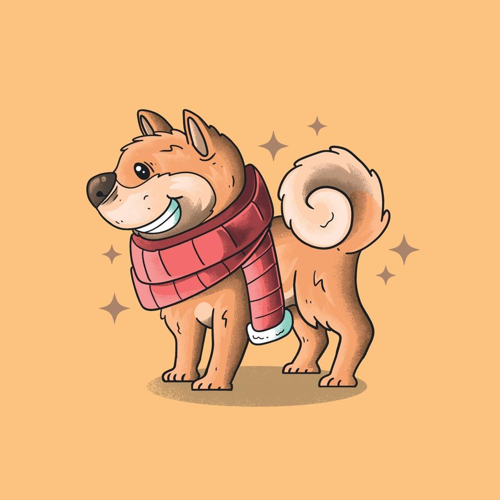 lindo perro en invierno ilustración vectorial estilo grunge vector