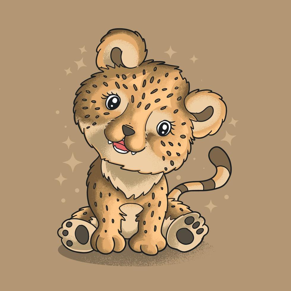 lindo, leopardo, sentado, ilustración, vector, estilo grunge vector