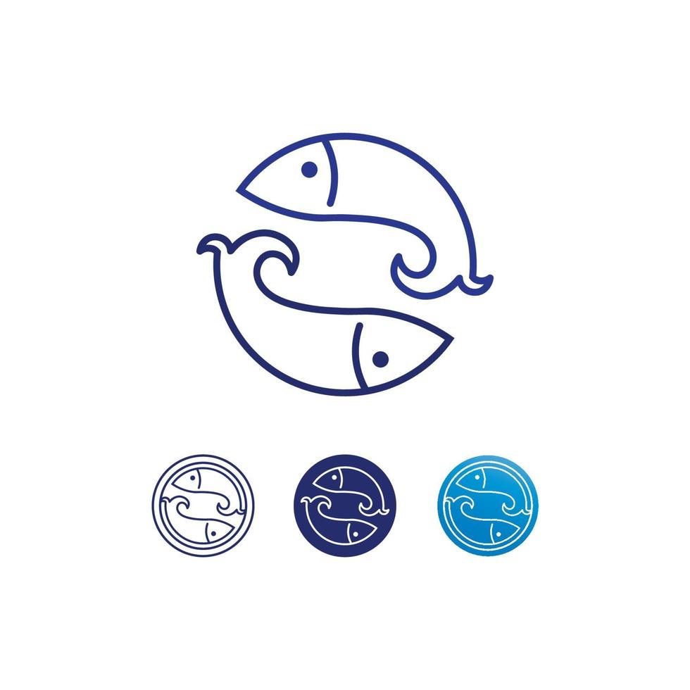 pez logo e icono animal acuático pescador vector