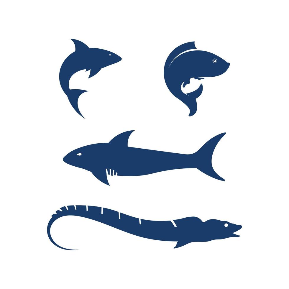 pez logo e icono animal acuático pescador vector