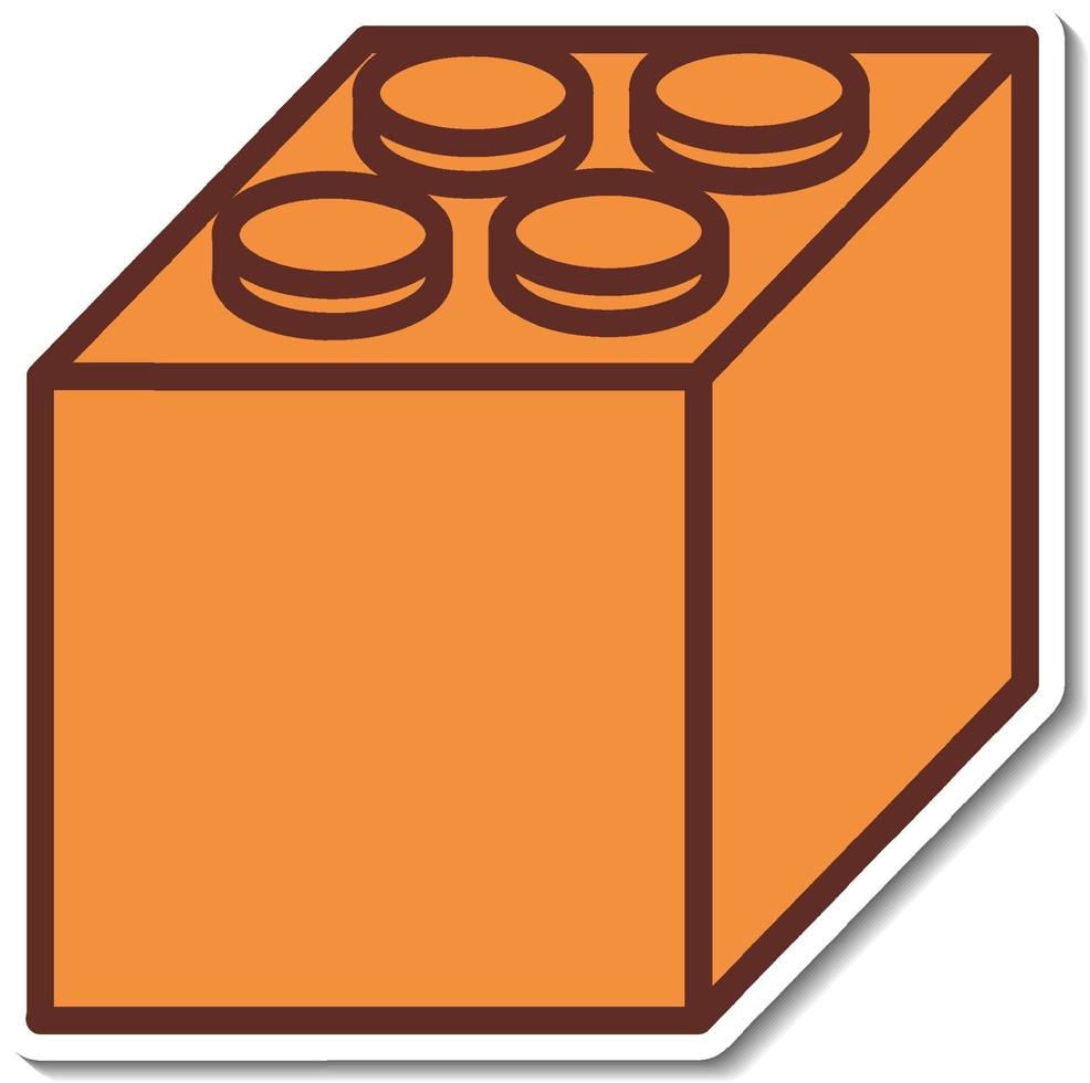 Diseño de etiqueta con bloque de construcción de juguete naranja aislado vector