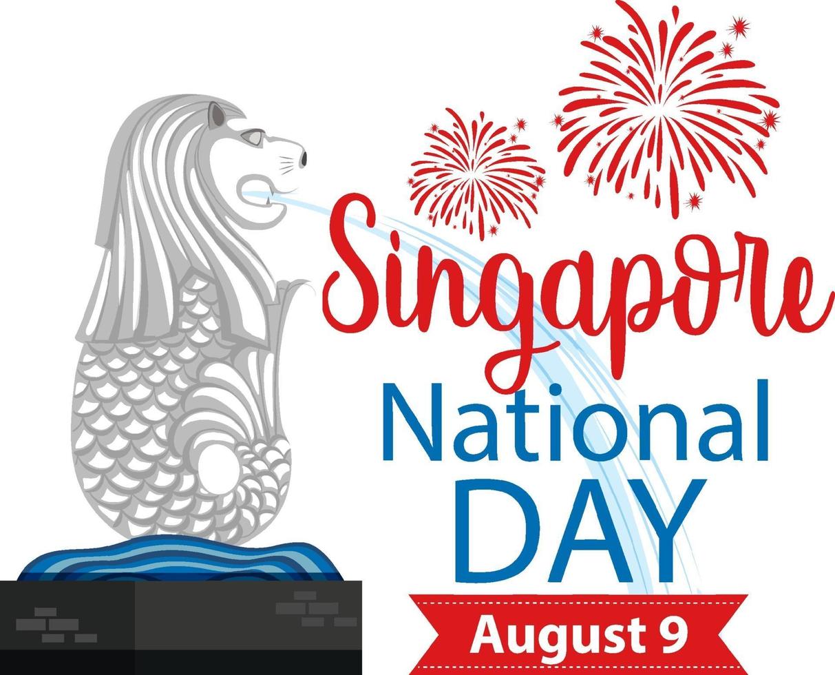 Singapore National Day banner with Merlion landmark of Singapore vector