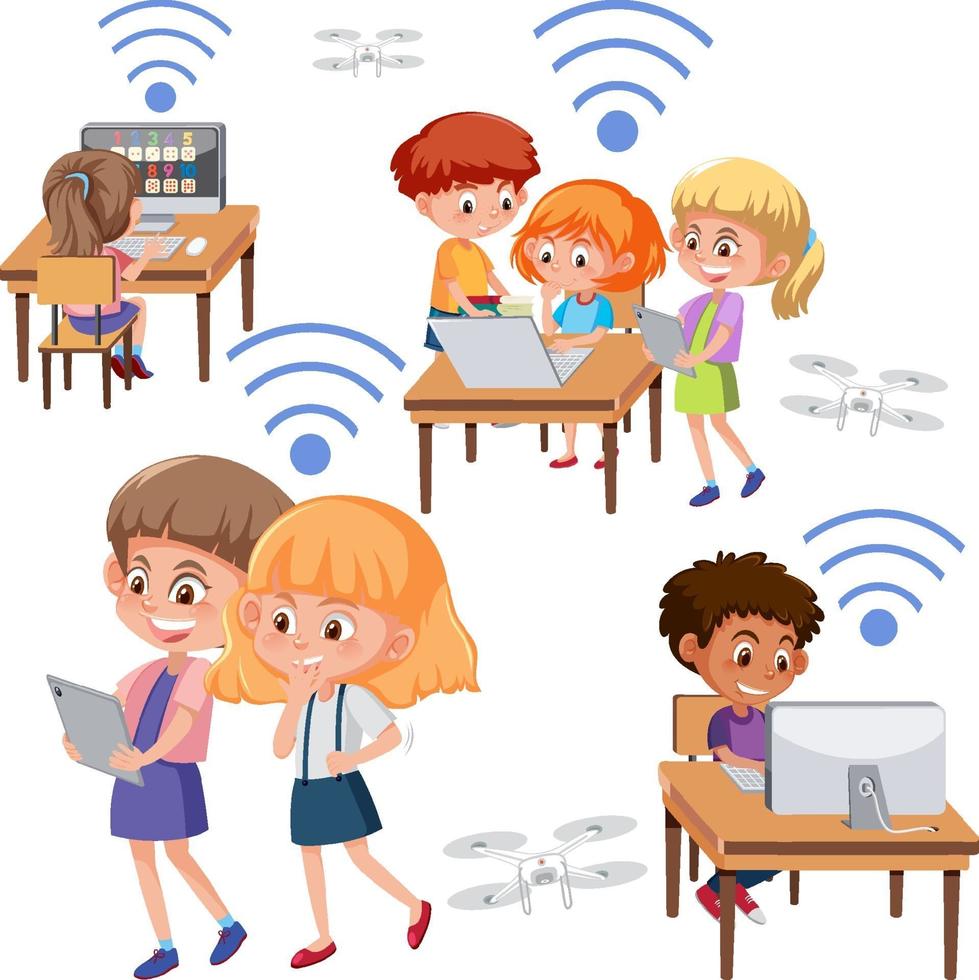 Tech kids learning tools vector