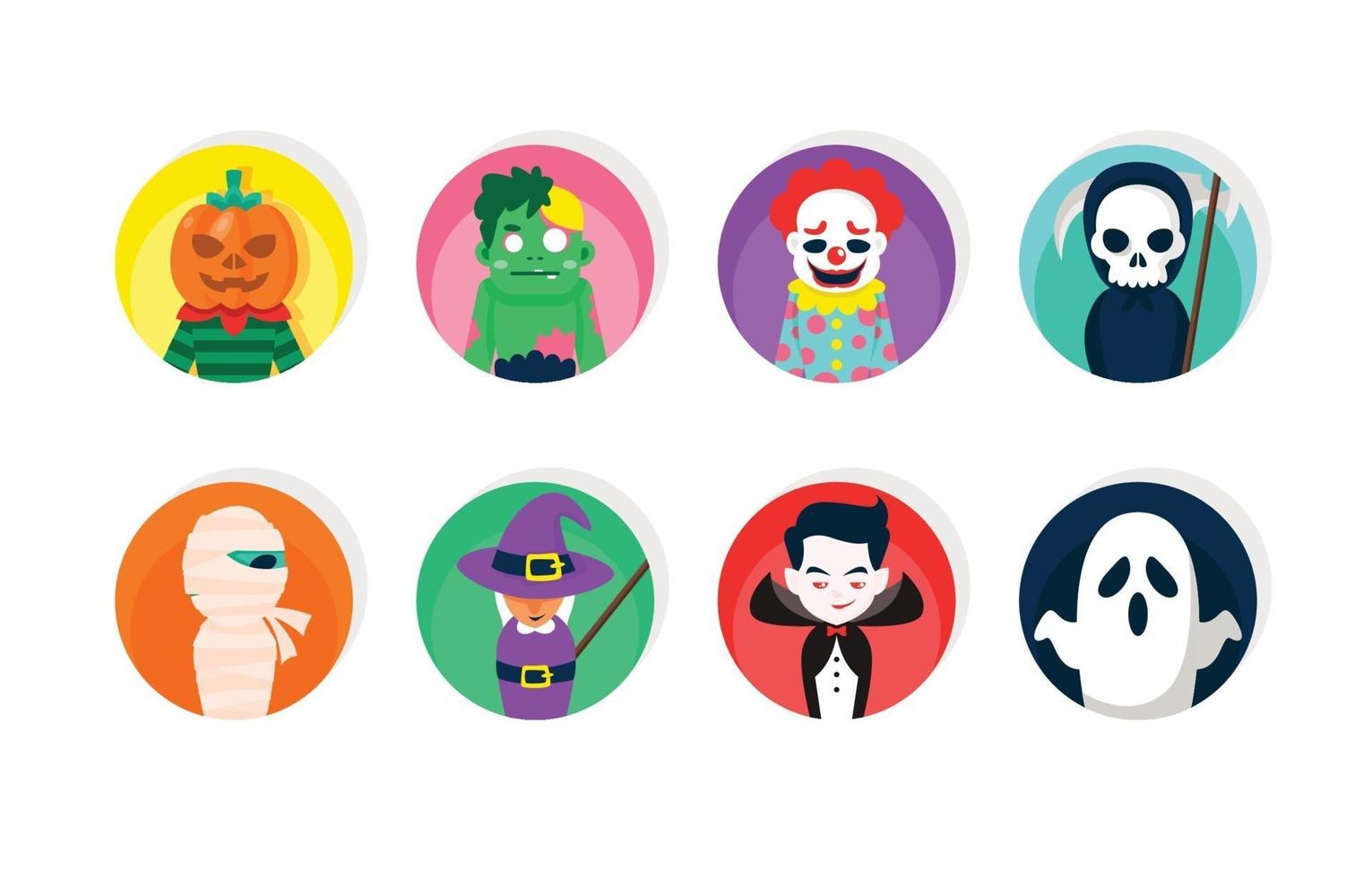 lindo traje plano conjunto de iconos de halloween vector