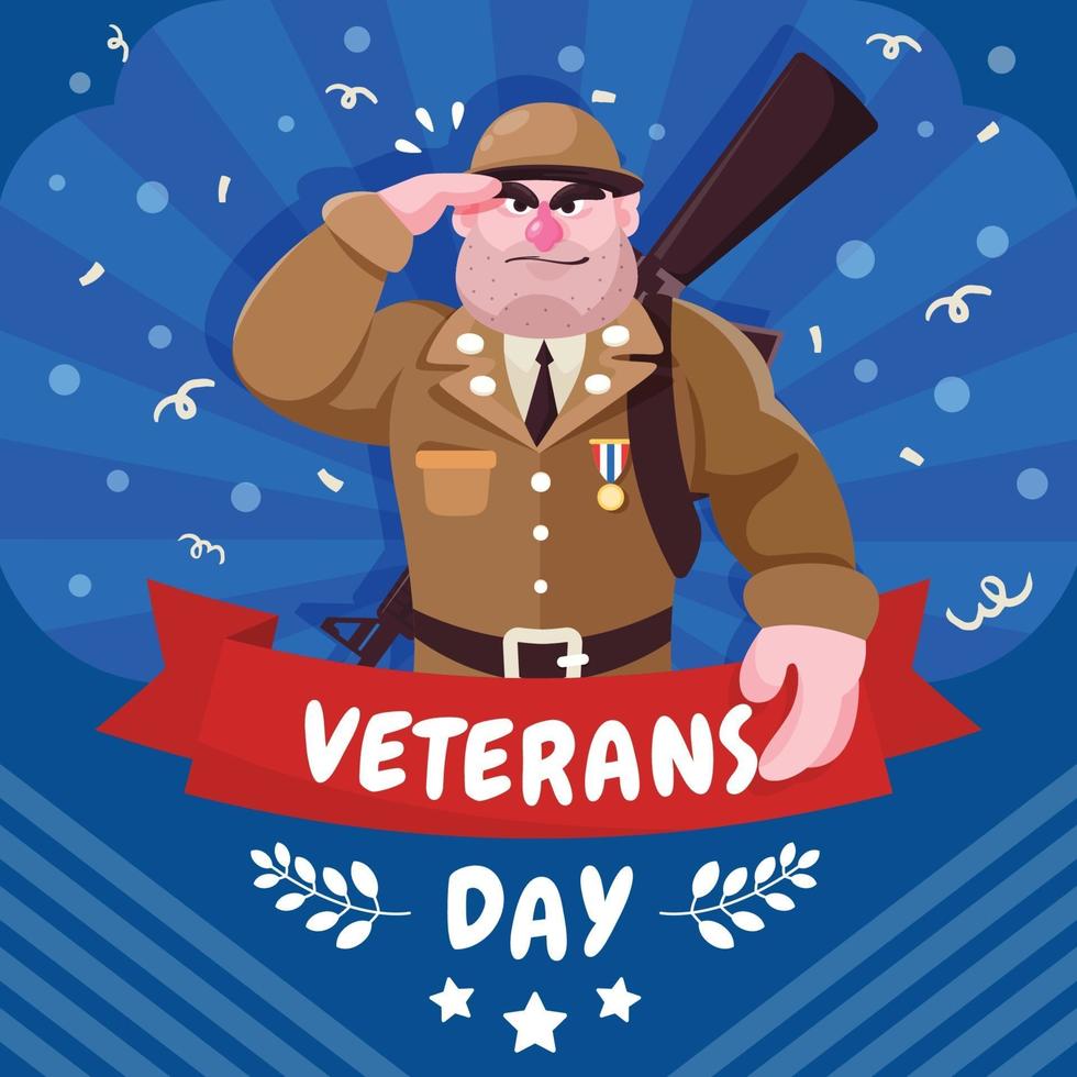 día de los veteranos con un personaje veterano de dibujos animados lindo vector