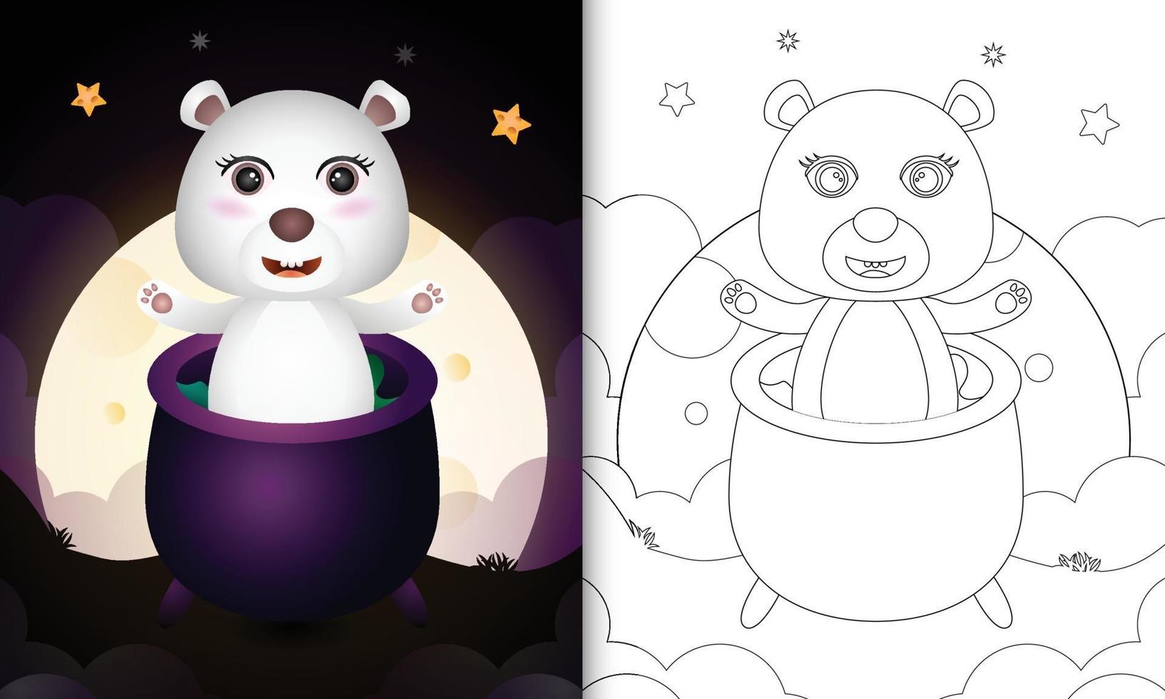coloring book with a cute polar bear in the witch cauldron vector