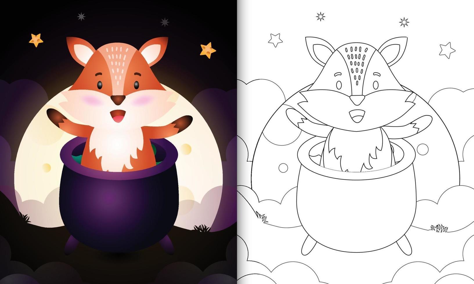 coloring book with a cute fox in the witch cauldron vector