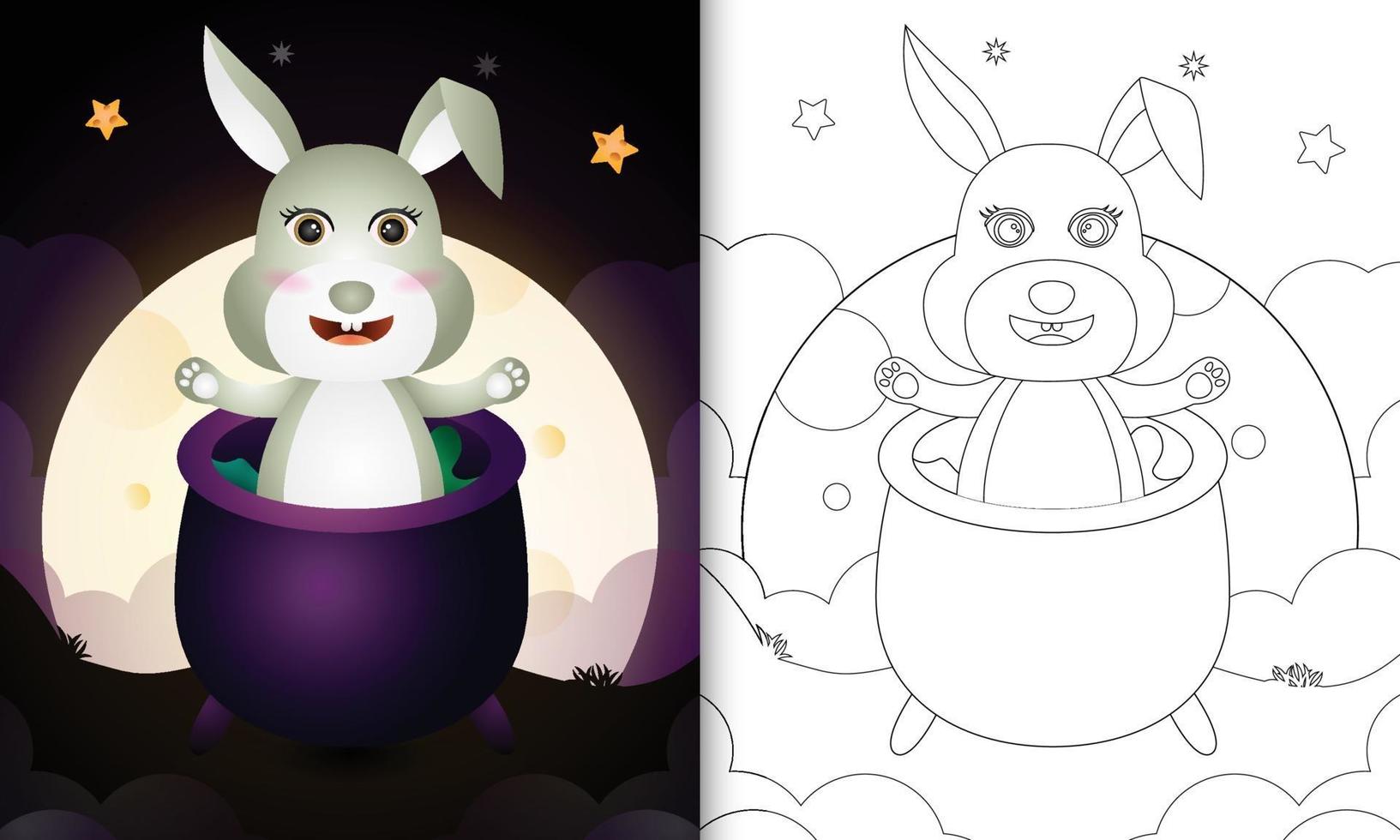 coloring book with a cute rabbit in the witch cauldron vector