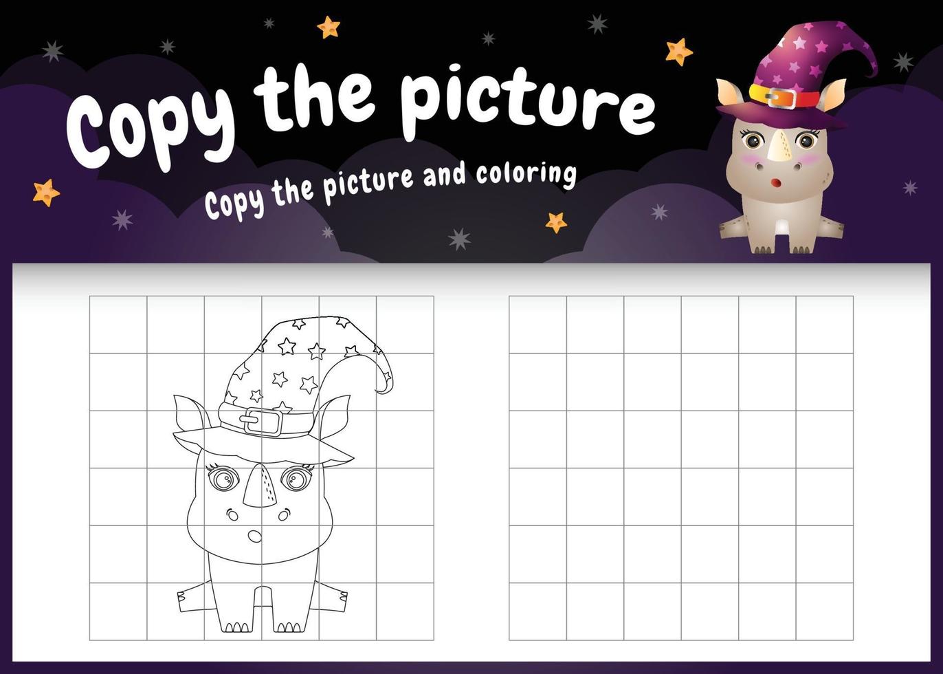 copy the picture kids game and coloring page with a cute rhino vector