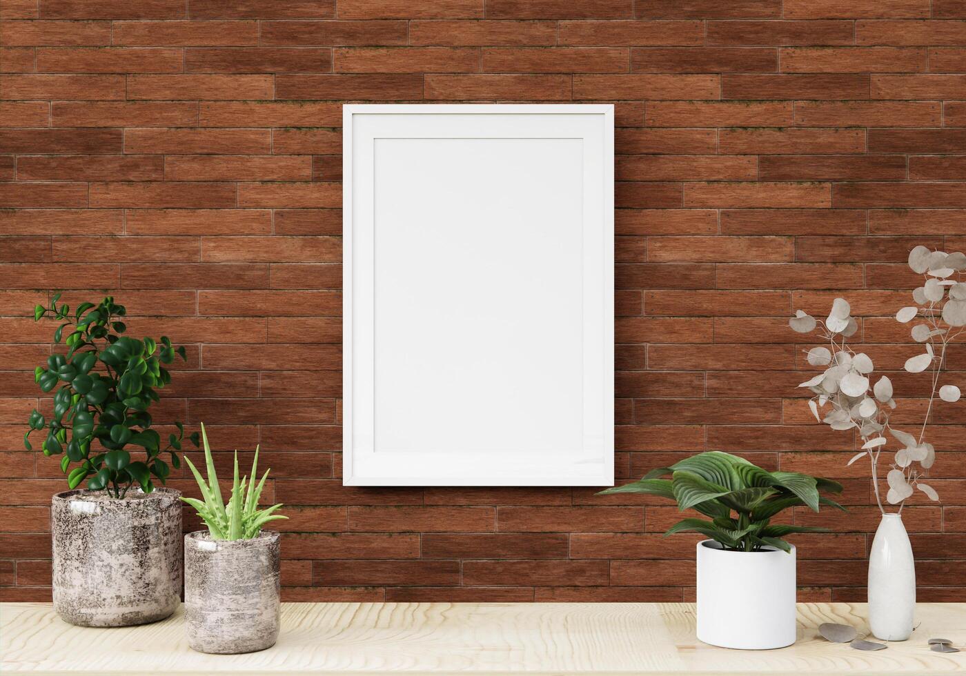 Living room wall photo frame with flower vase, 3D style 3304598 Stock