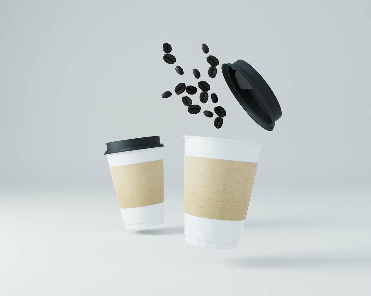 un paquete usado para café con tazas de café. foto