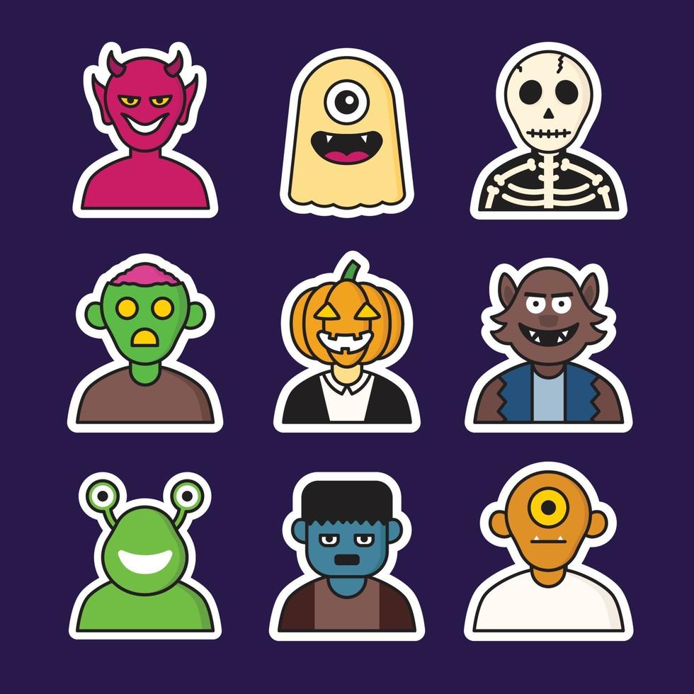 colección de pegatinas de monstruo de halloween de dibujos animados vector