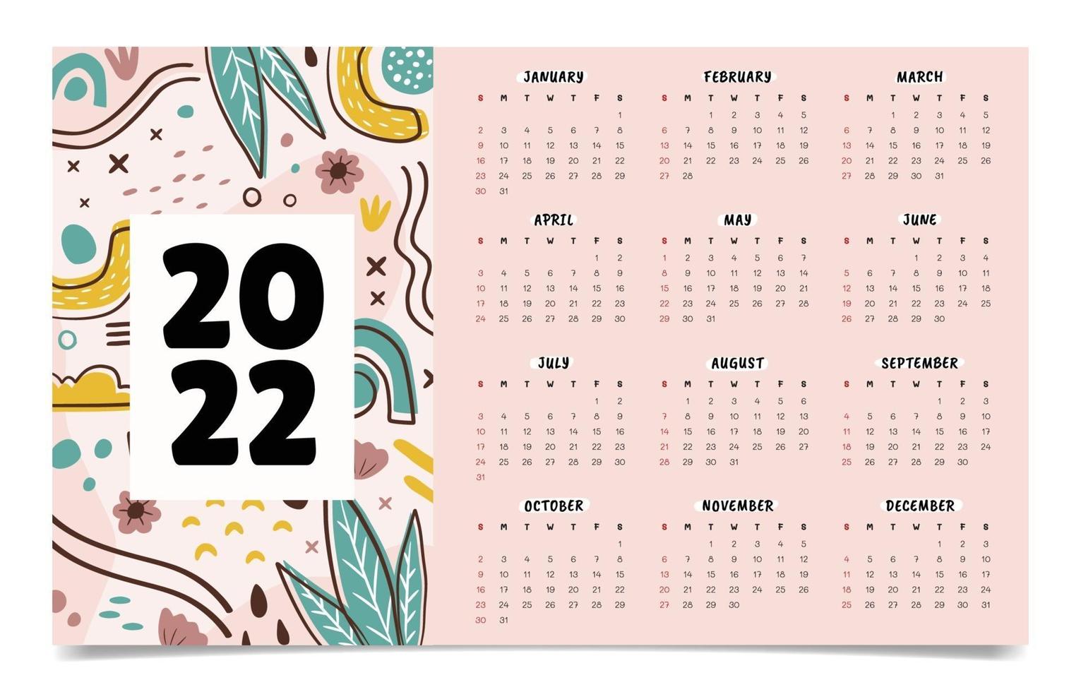 Hand Drawn Abstract 2022 Calendar vector