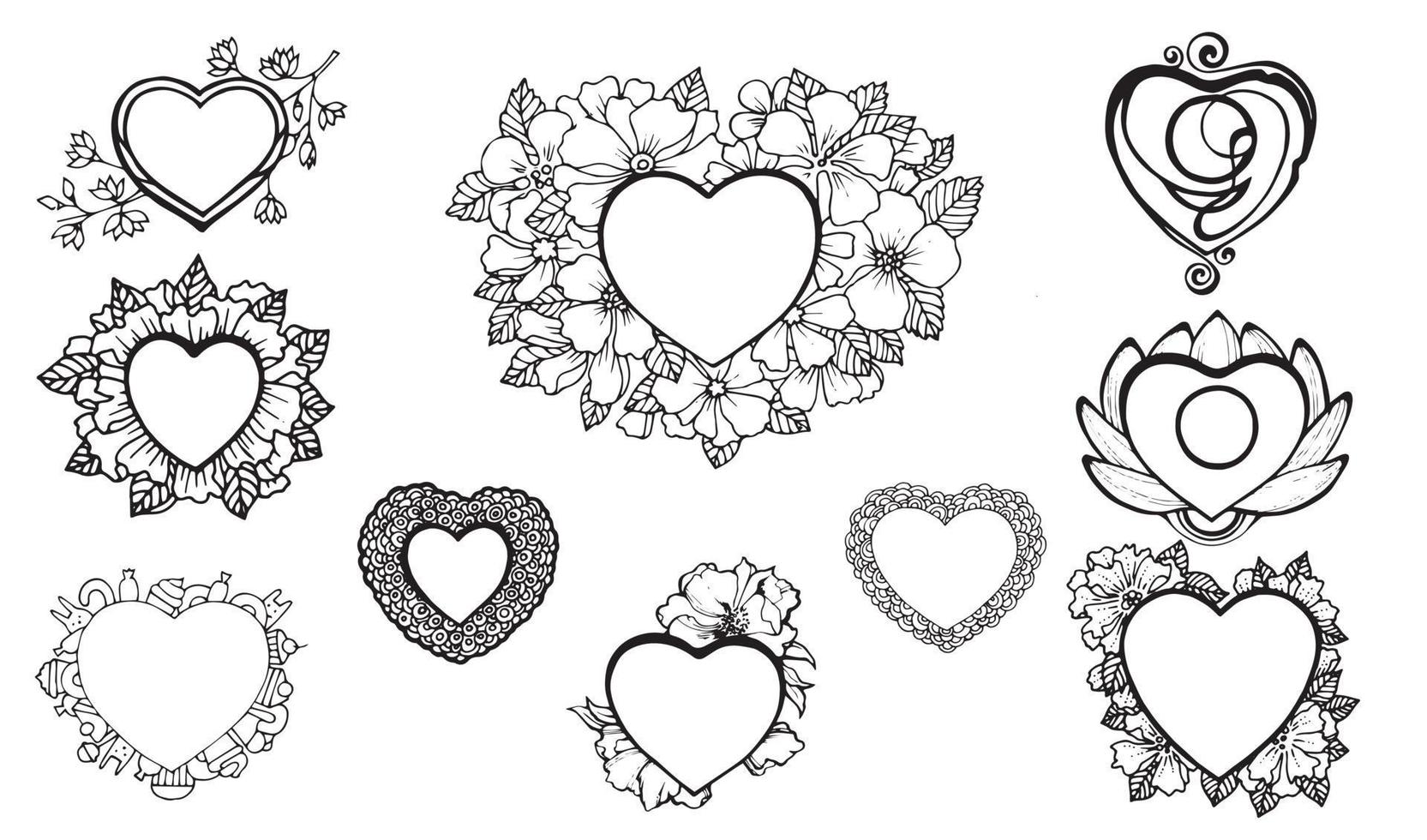 Valentines day hearts doodles set. Romantic stickers collection. vector