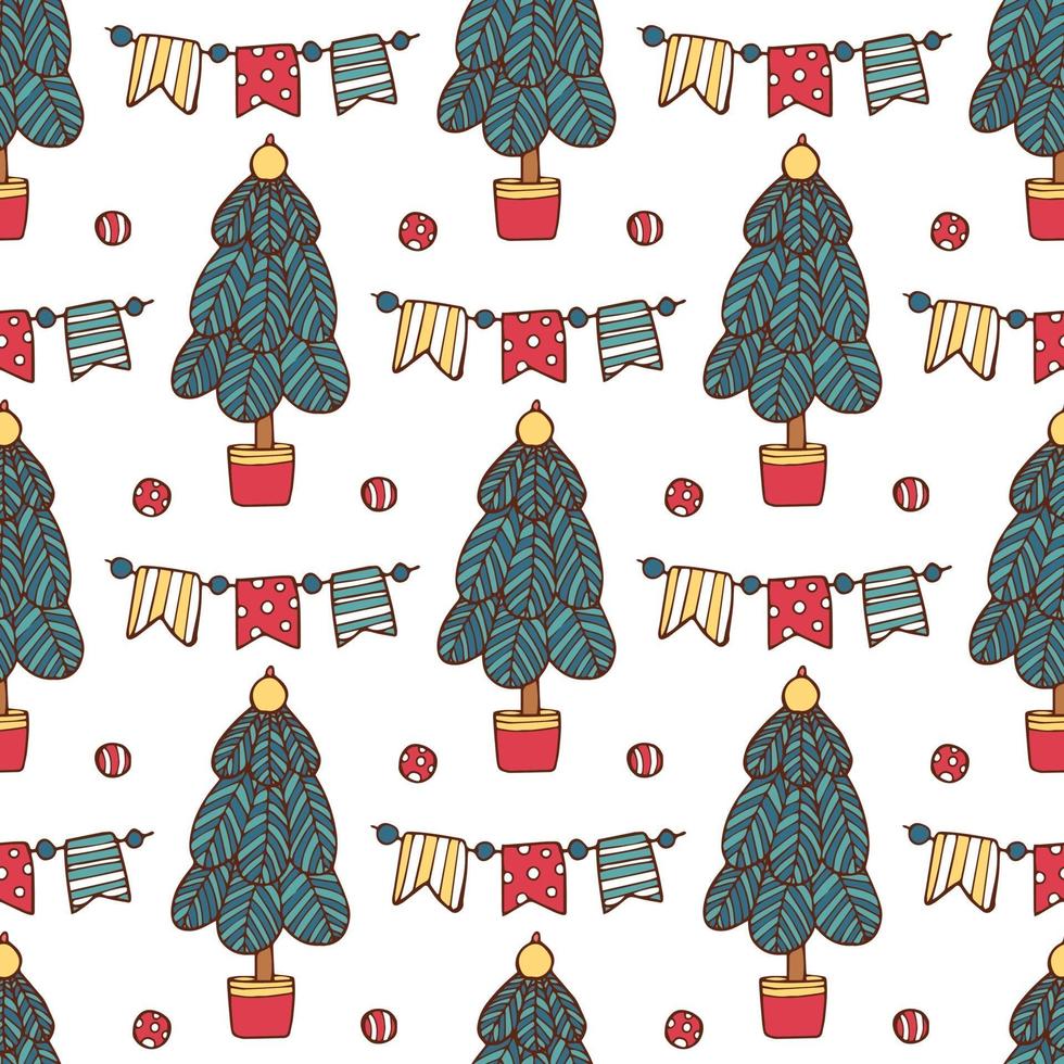 Colorful seamless pattern of Christmas green tree vector