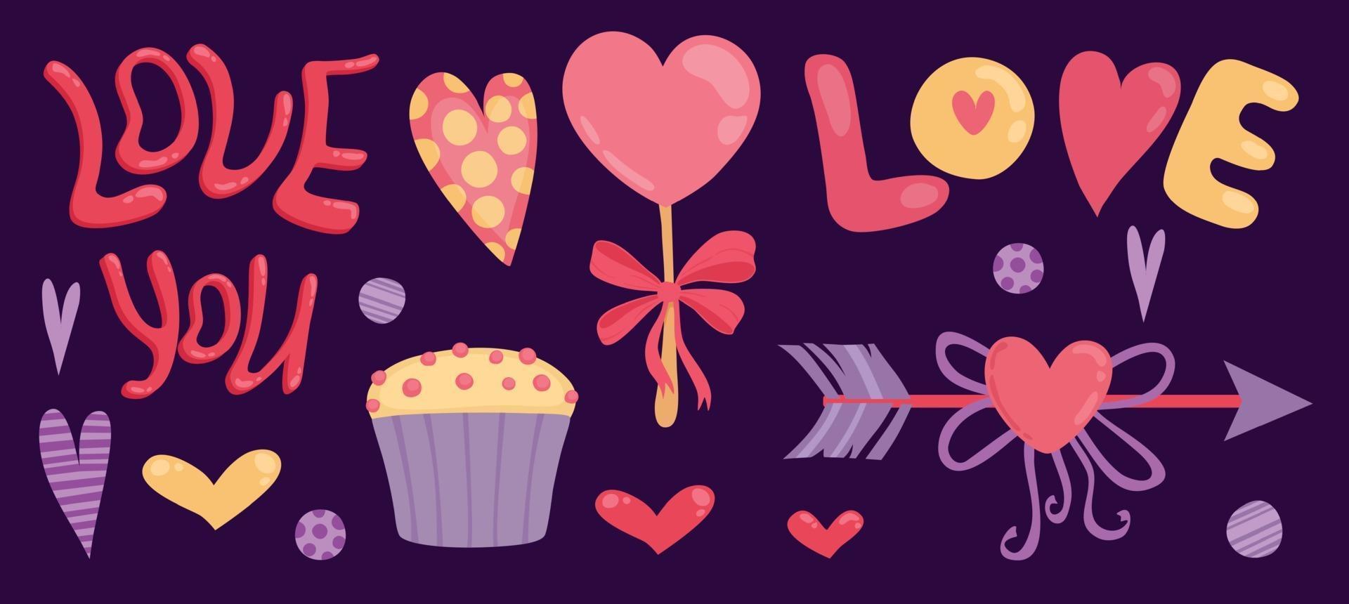 feliz dia de san valentin tarjeta, te amo flecha cupcake vector