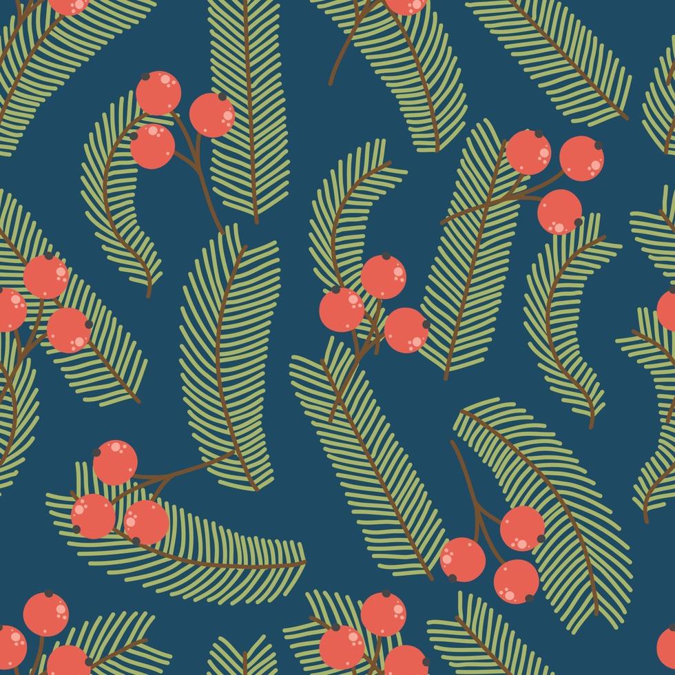 Christmas vector seamless pattern with holly berries