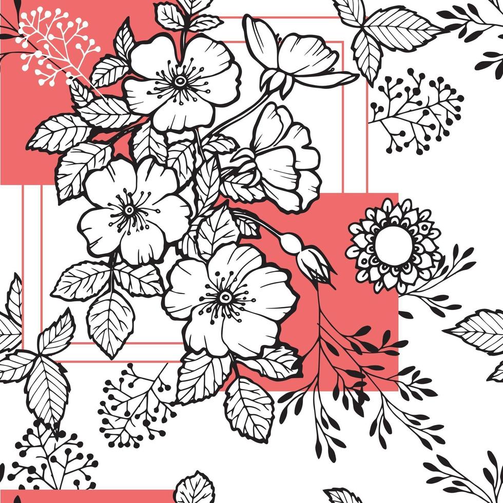 Red white hibiscus flowers seamless pattern vector