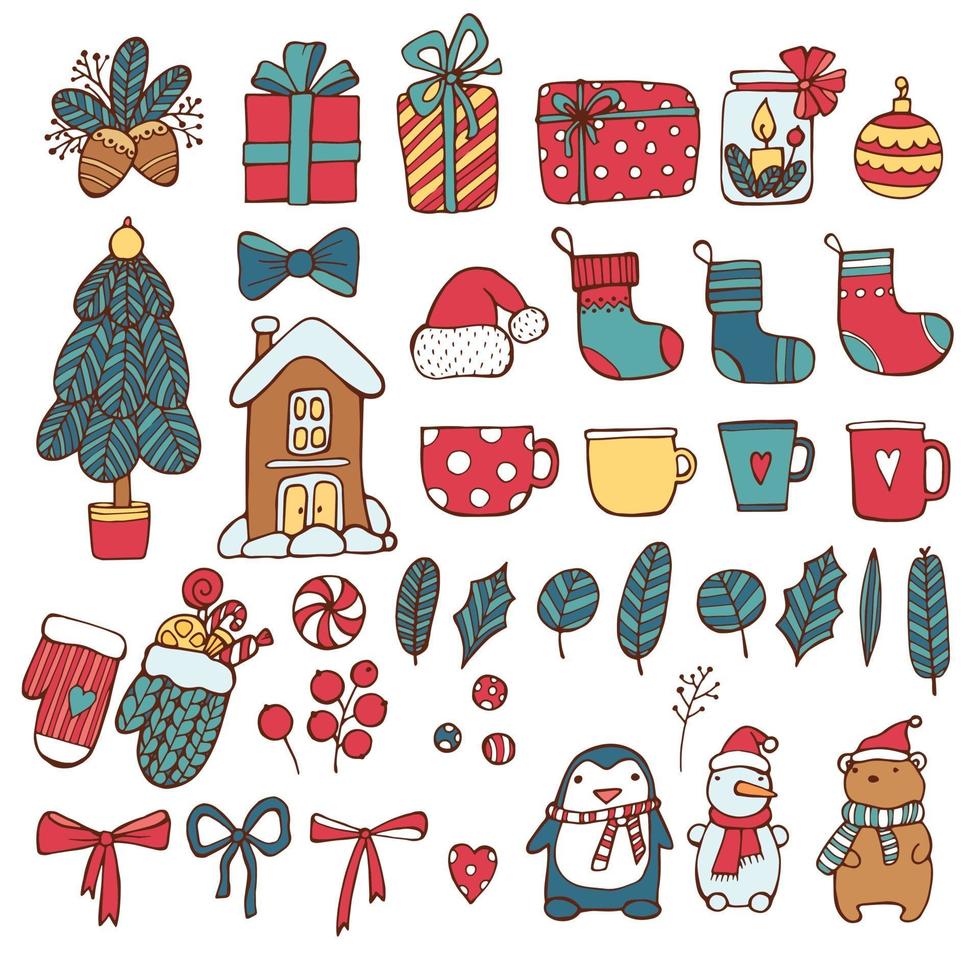 Christmas holiday doodle icon set vector