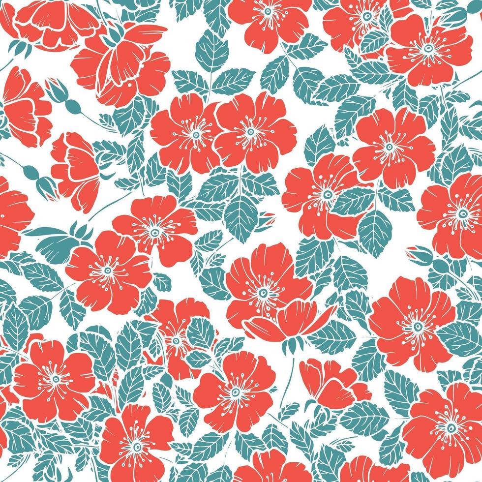 Seamless cherry blossoms red flowers pattern vector