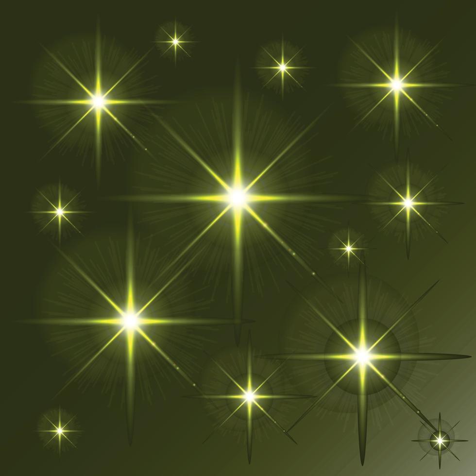 Set of glowing light effect stars bursts on transparent background. vector