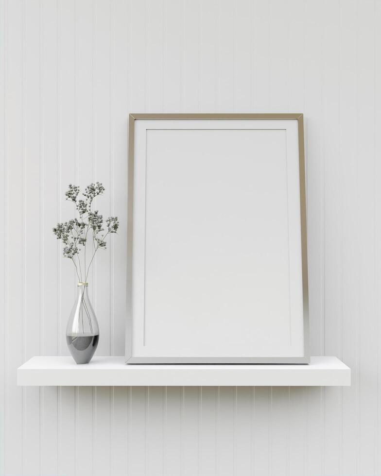 Picture frames with plant pots adorn the living room. photo