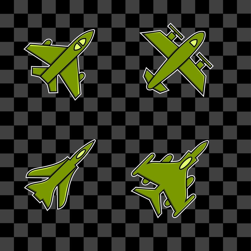 Set of military jet fighter isolated vector illustration aeroplane