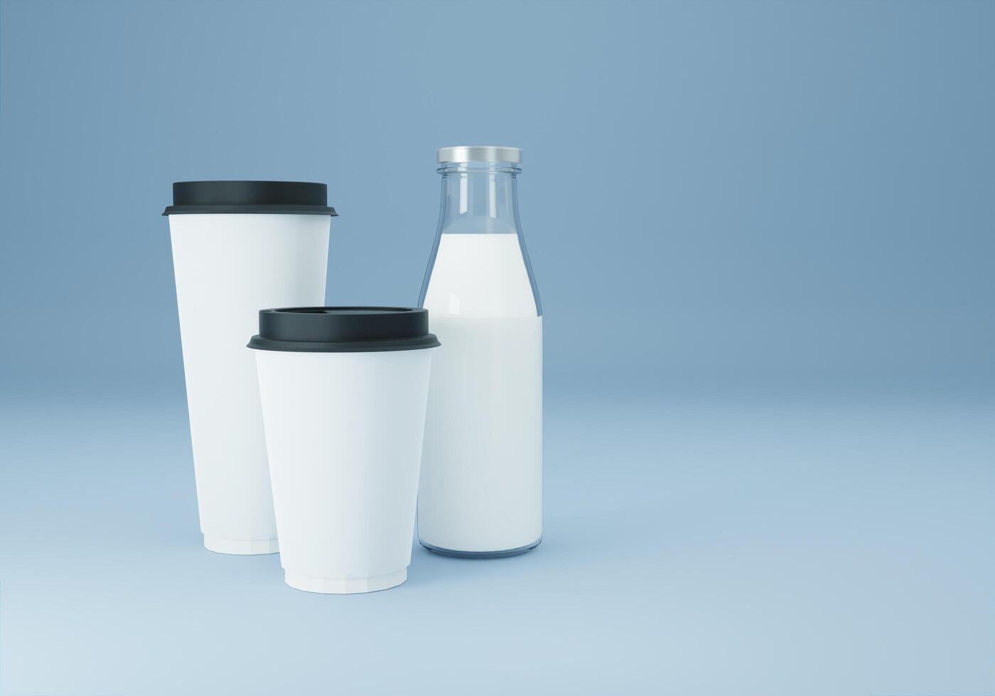 A milk bottle with a milk glass on a blue background photo