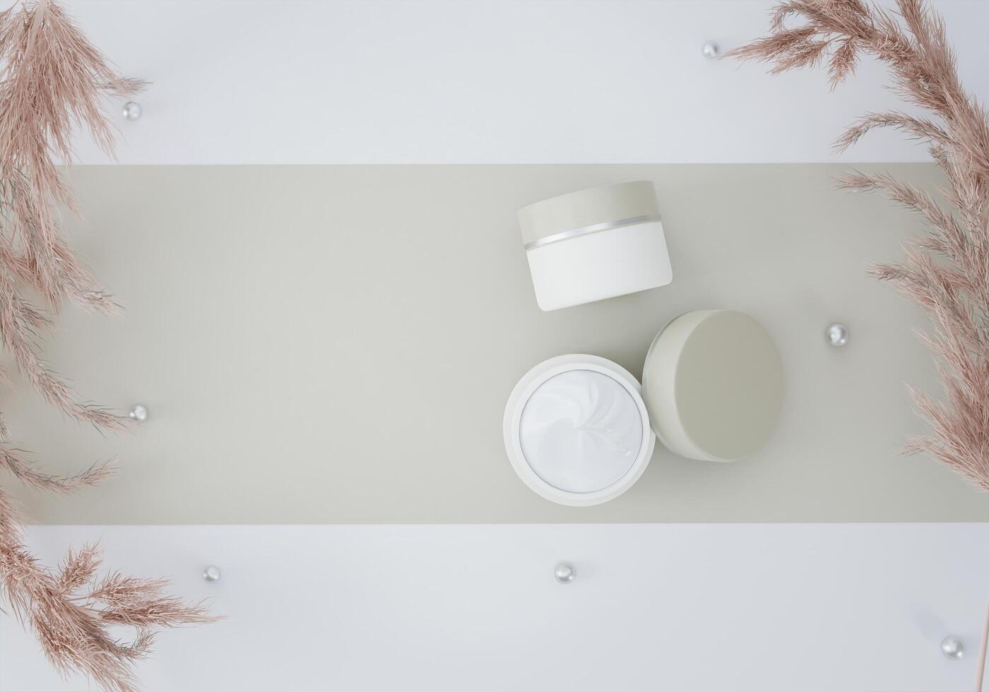 A white cream jar placed on a white background photo