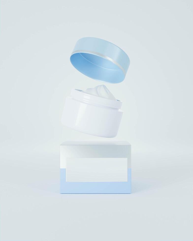 A white cream jar placed on a white background photo